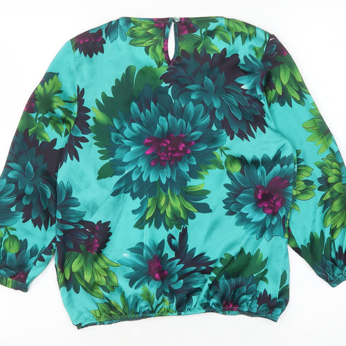 Debenhams Womens Green Geometric Polyester Basic Blouse Size 8 Round Neck