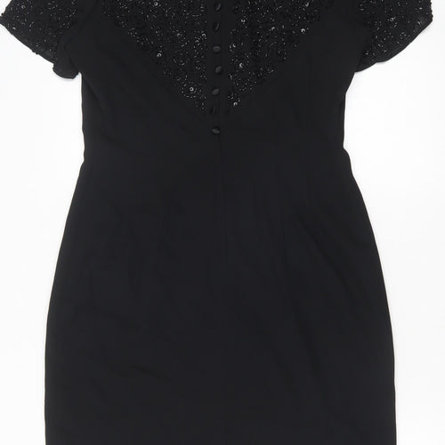 Donna Morgan Womens Black Polyester Sheath Size 8 Round Neck Zip