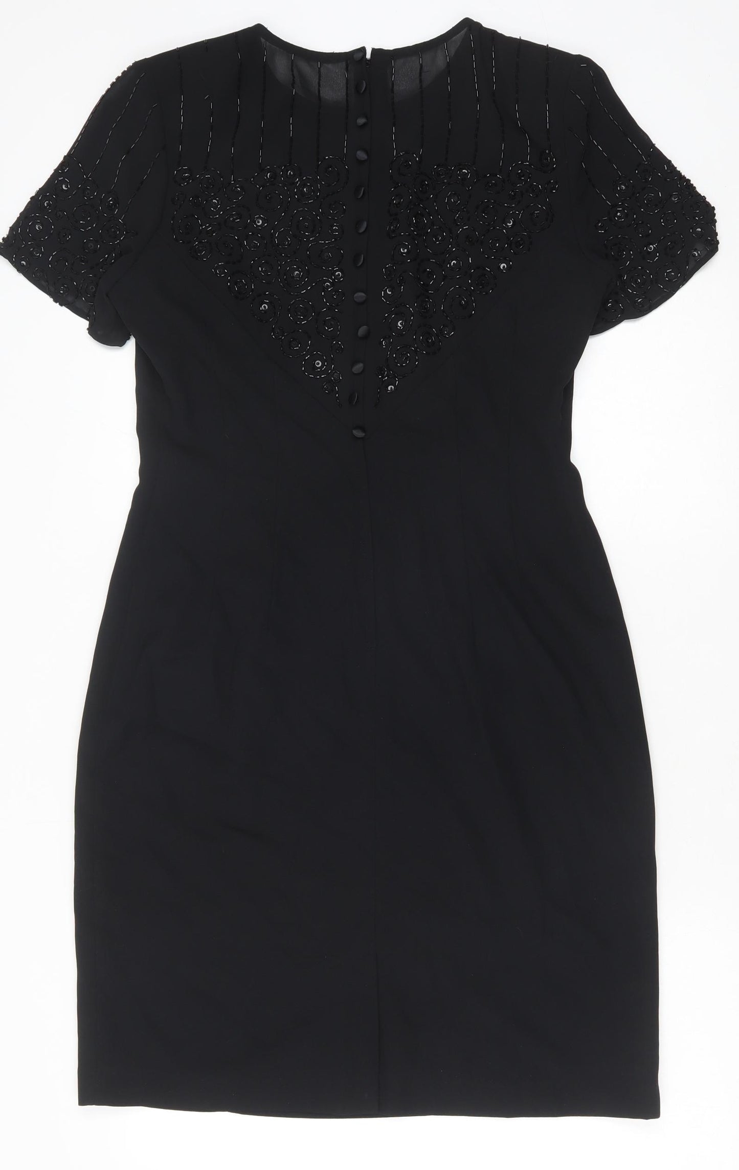Donna Morgan Womens Black Polyester Sheath Size 8 Round Neck Zip