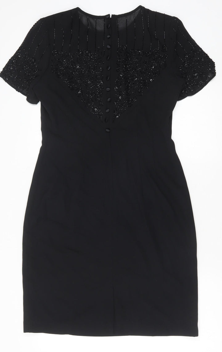 Donna Morgan Womens Black Polyester Sheath Size 8 Round Neck Zip