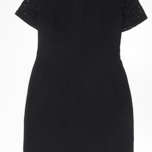 Donna Morgan Womens Black Polyester Sheath Size 8 Round Neck Zip