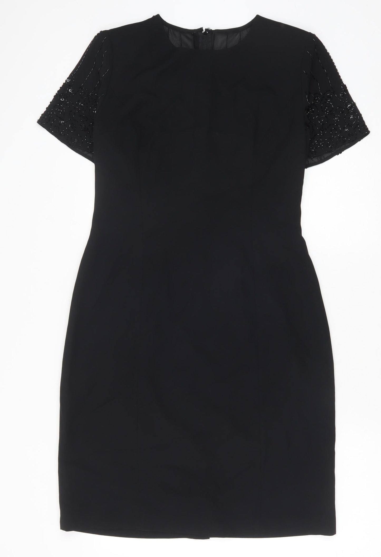 Donna Morgan Womens Black Polyester Sheath Size 8 Round Neck Zip