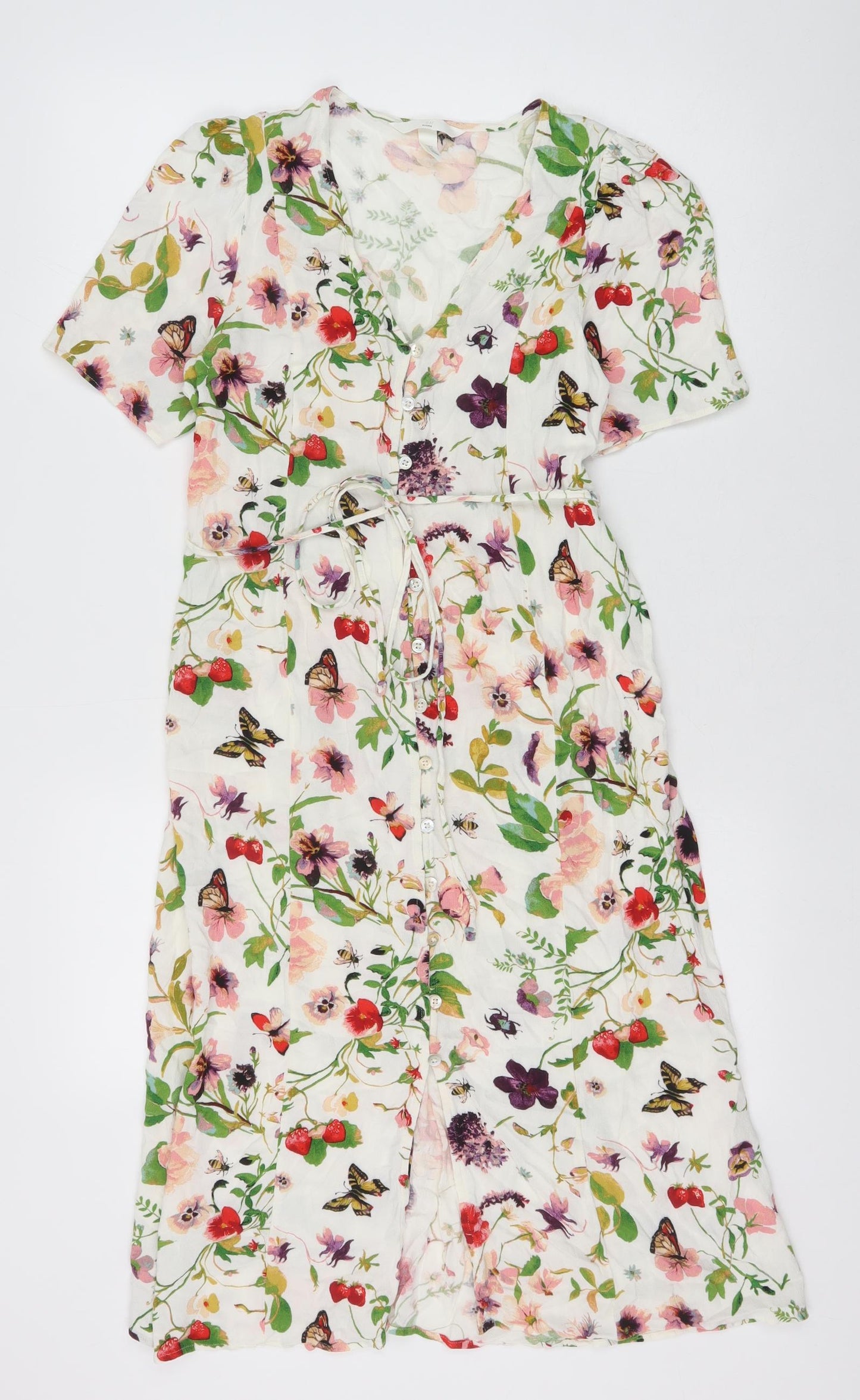 H&M Womens Multicoloured Geometric Viscose A-Line Size S V-Neck Button