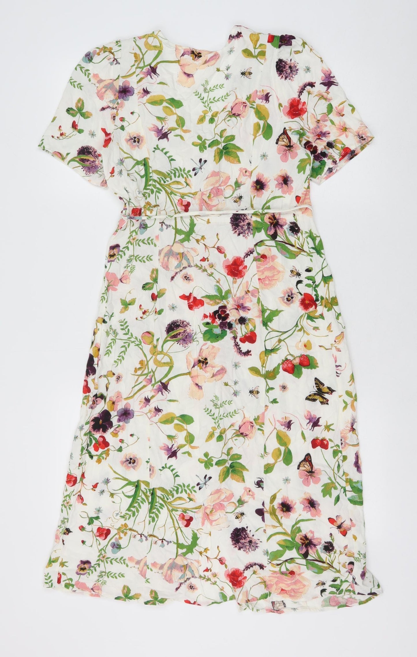 H&M Womens Multicoloured Geometric Viscose A-Line Size S V-Neck Button