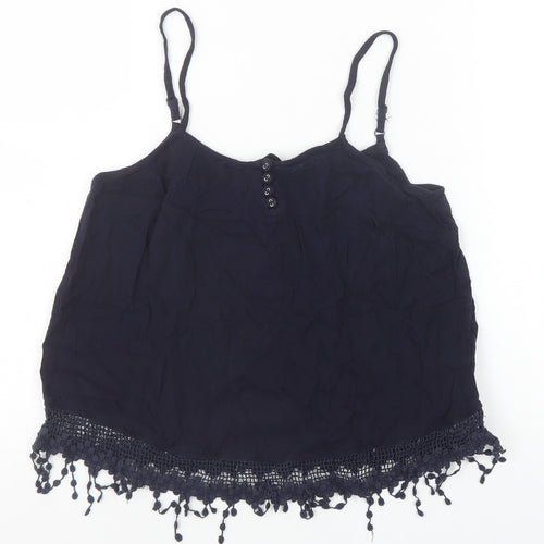 Accessorize Womens Blue Viscose Basic Tank Size S Square Neck - Lace Detail