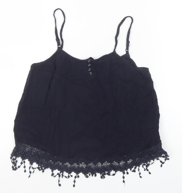 Accessorize Womens Blue Viscose Basic Tank Size S Square Neck - Lace Detail