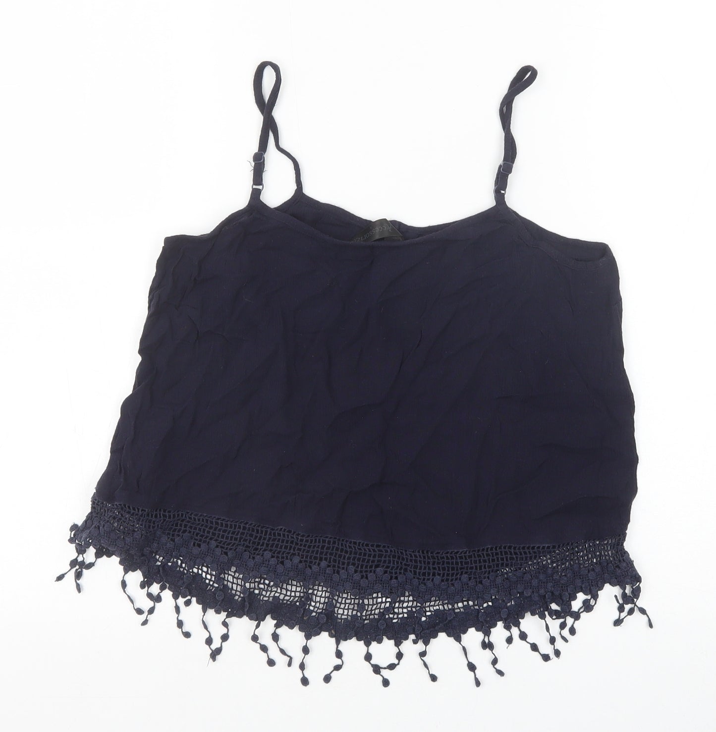 Accessorize Womens Blue Viscose Basic Tank Size S Square Neck - Lace Detail