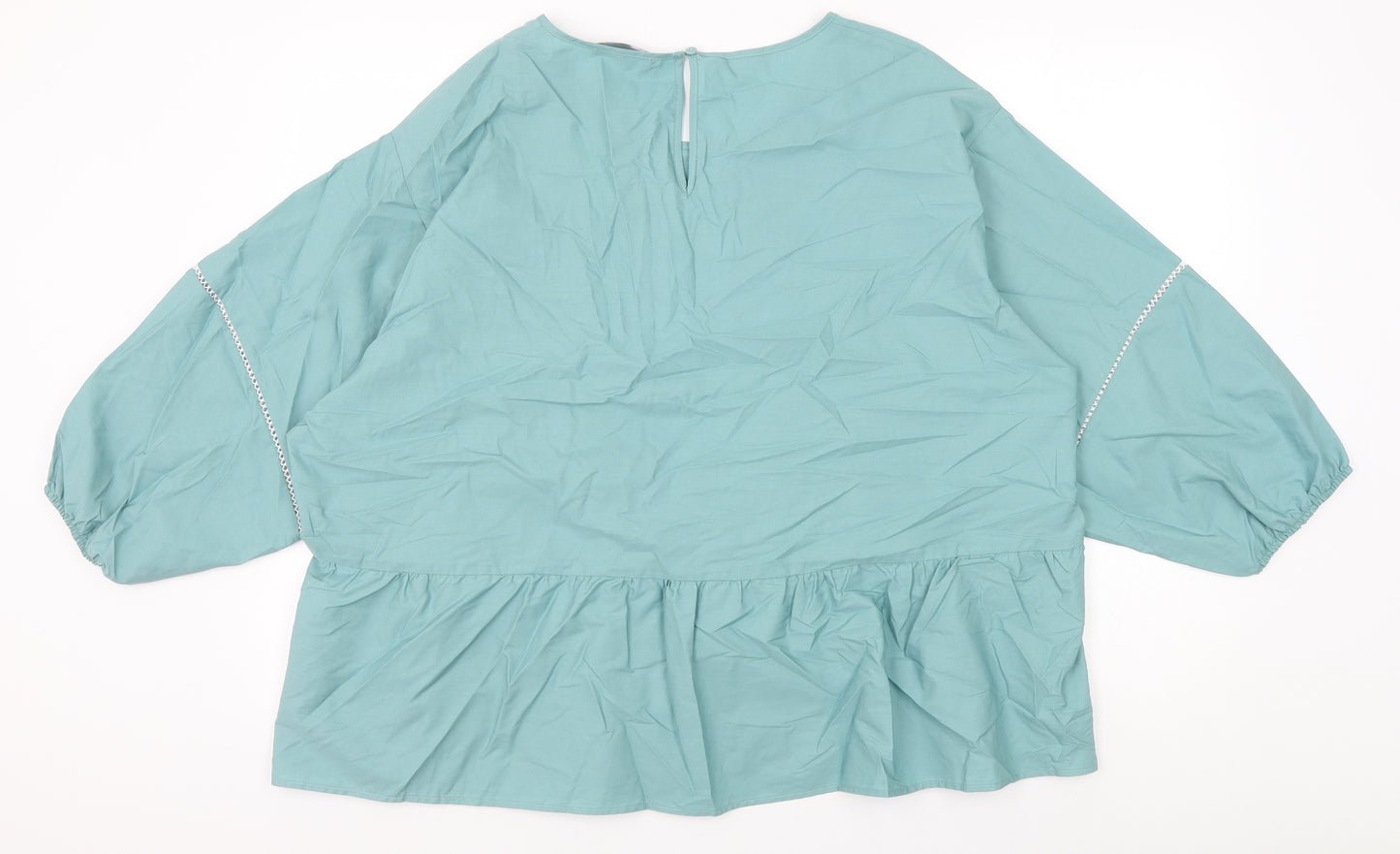 Marks and Spencer Womens Green 100% Cotton Basic Blouse Size 22 Round Neck