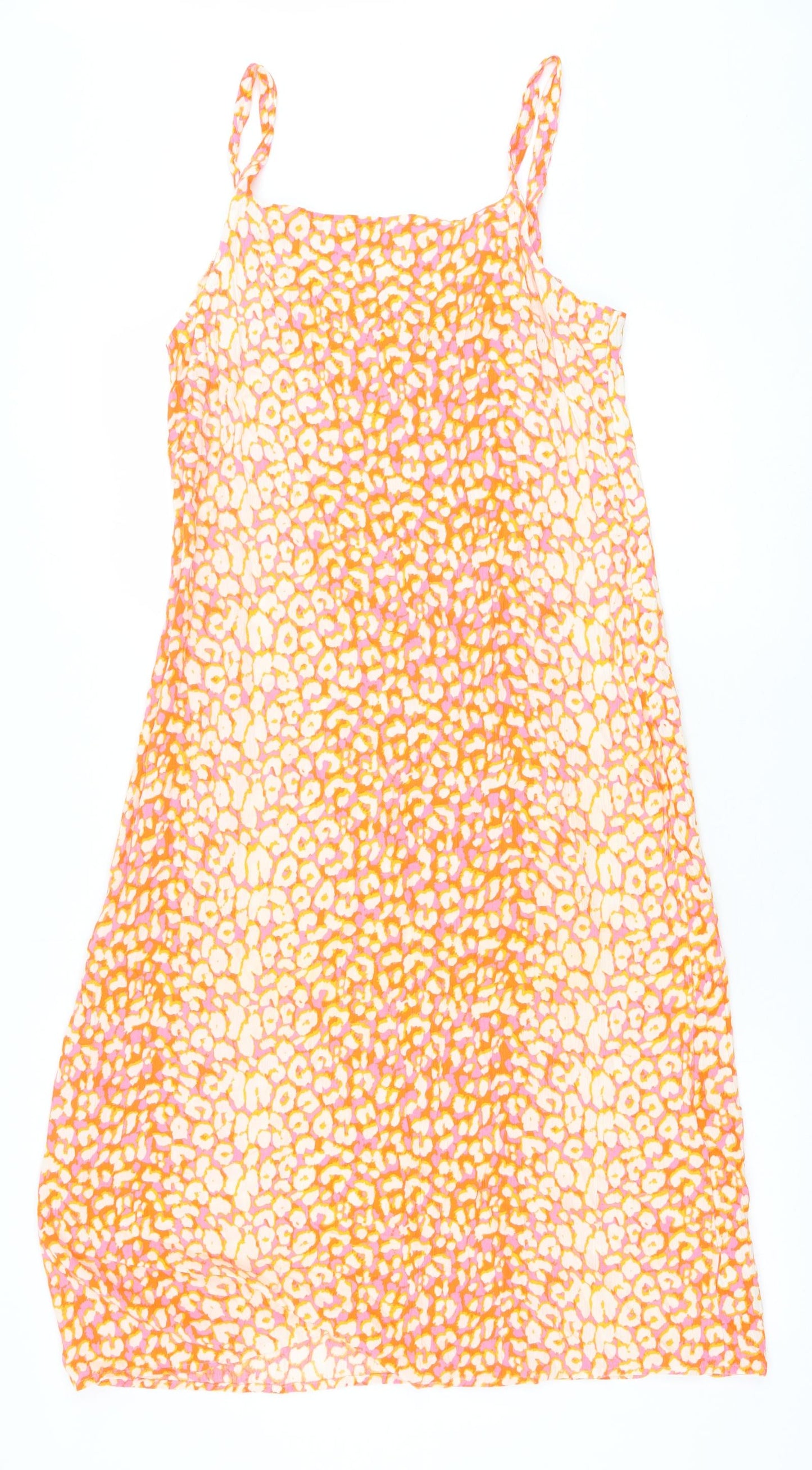 NEXT Womens Orange Animal Print Viscose Slip Dress Size 12 Square Neck Pullover - Leopard print