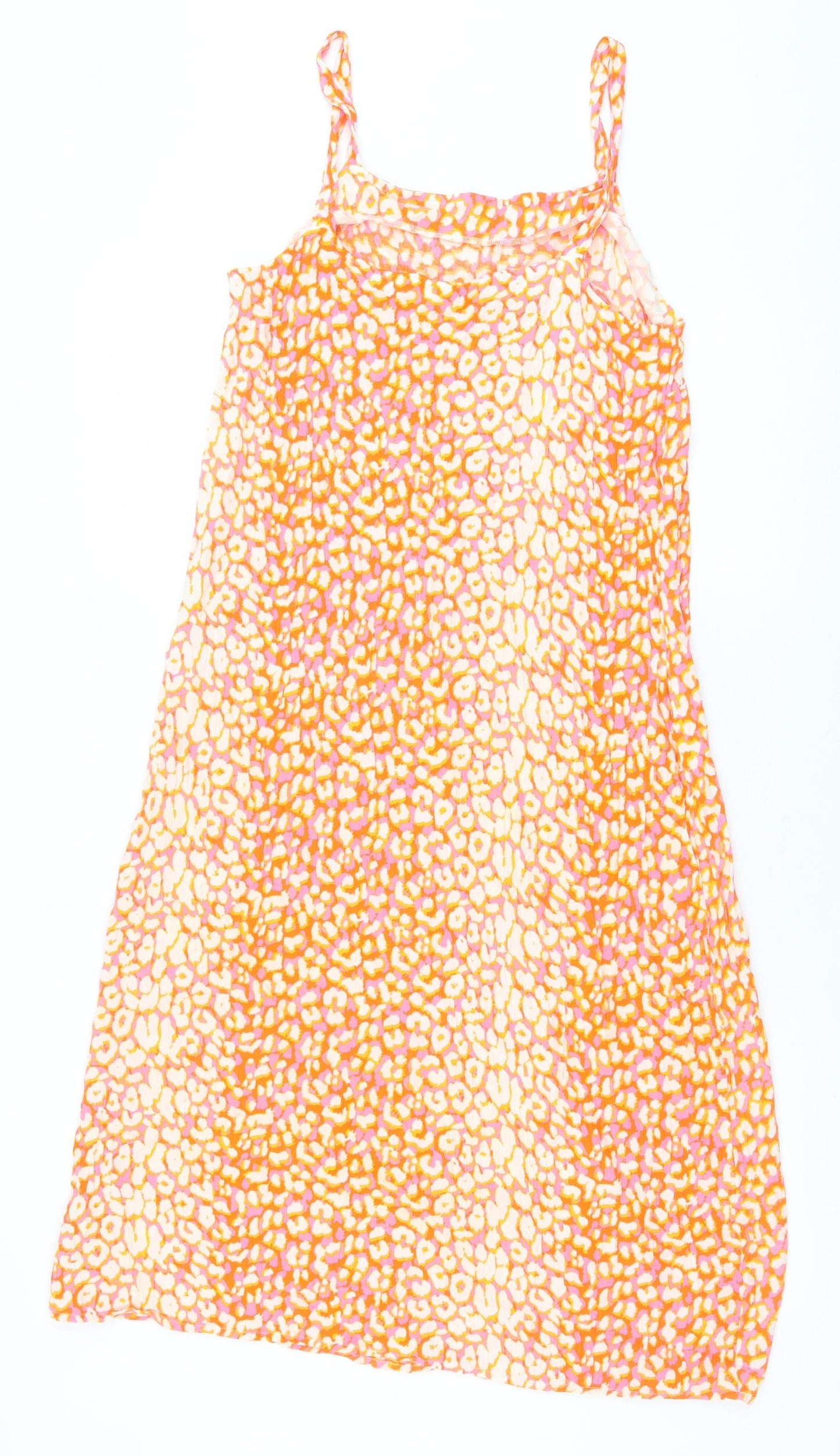 NEXT Womens Orange Animal Print Viscose Slip Dress Size 12 Square Neck Pullover - Leopard print