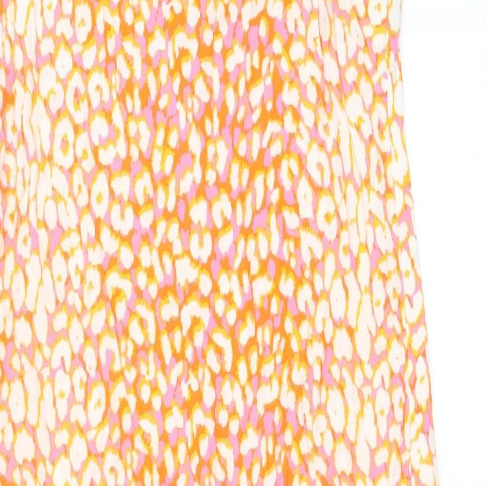 NEXT Womens Orange Animal Print Viscose Slip Dress Size 12 Square Neck Pullover - Leopard print