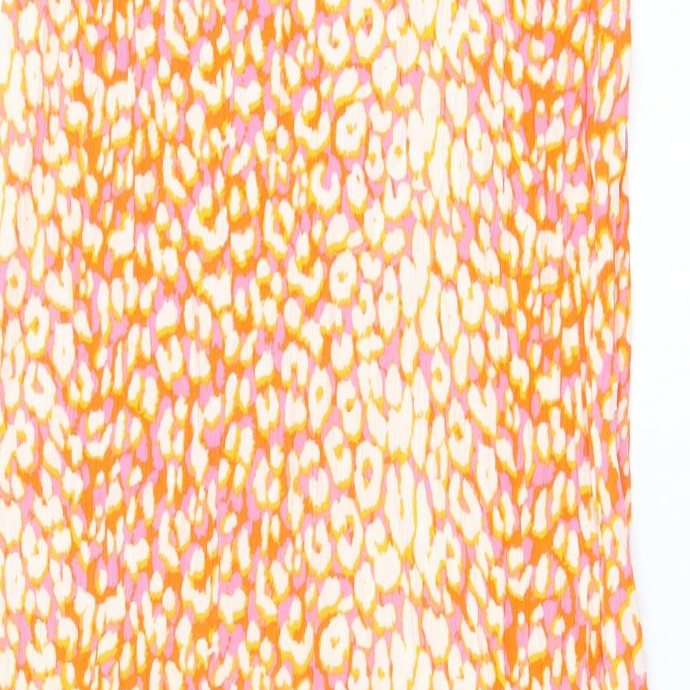 NEXT Womens Orange Animal Print Viscose Slip Dress Size 12 Square Neck Pullover - Leopard print