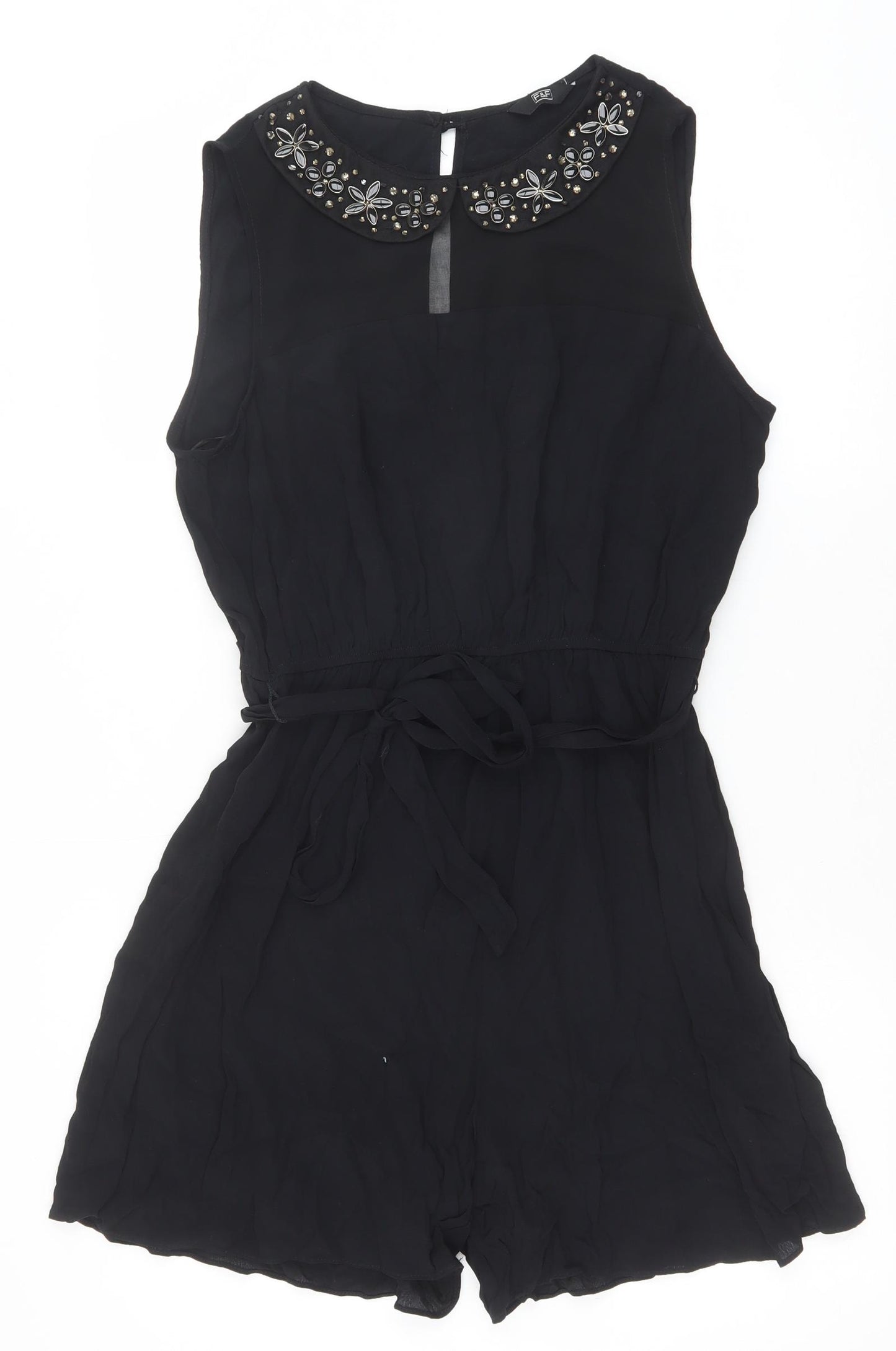 F&F Womens Black Polyester Playsuit One-Piece Size 14 Button