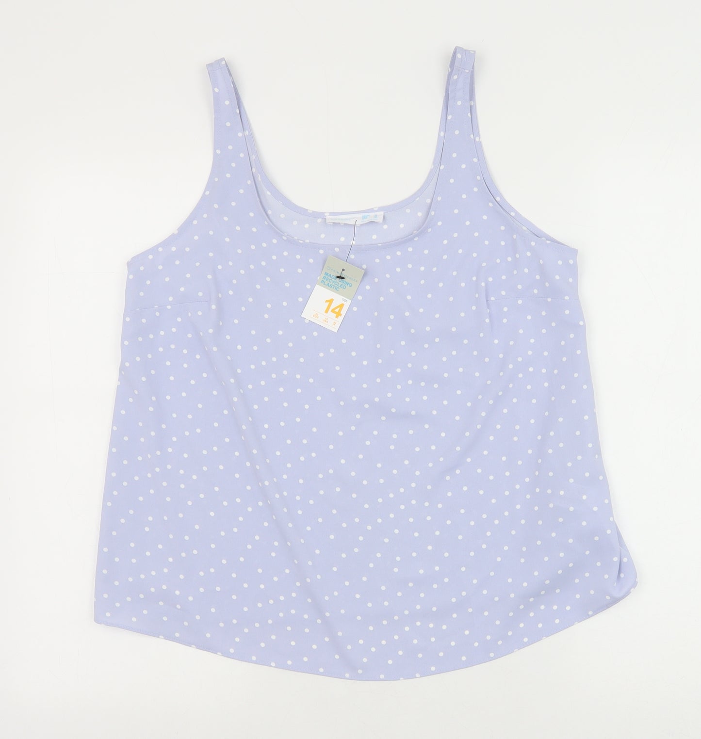 Primark Womens Blue Polka Dot Polyester Basic Tank Size 14 Square Neck