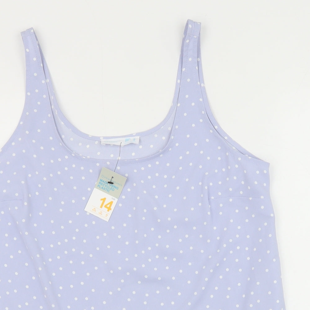 Primark Womens Blue Polka Dot Polyester Basic Tank Size 14 Square Neck