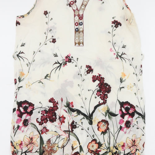 Mosnova Womens Ivory Floral Polyester Shift Size L V-Neck Pullover
