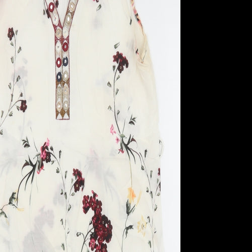 Mosnova Womens Ivory Floral Polyester Shift Size L V-Neck Pullover