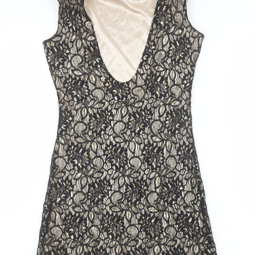 Mela London Womens Black Geometric Polyester A-Line Size 10 Round Neck Pullover