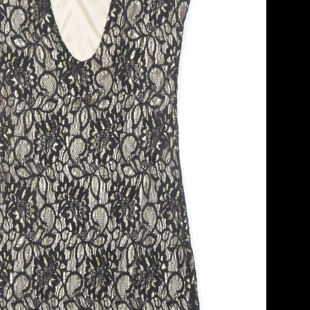 Mela London Womens Black Geometric Polyester A-Line Size 10 Round Neck Pullover