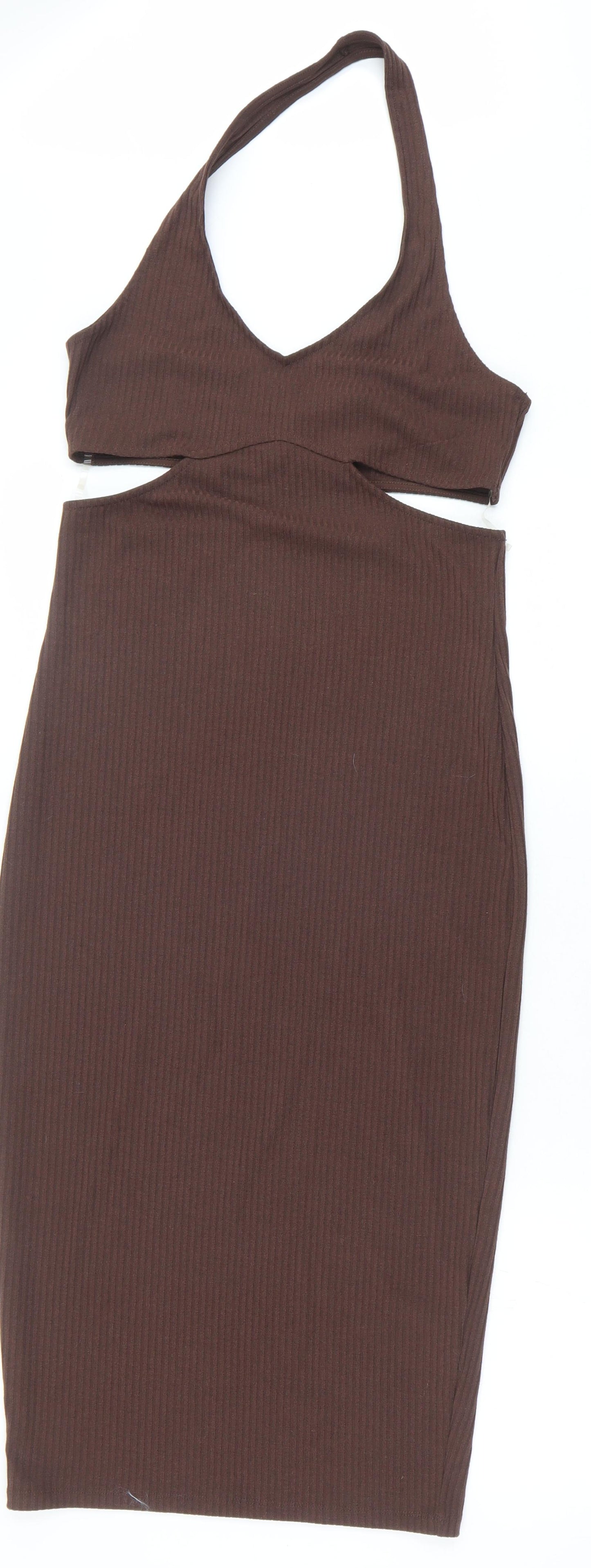 H&M Womens Brown Polyester Bodycon Size M Halter Pullover
