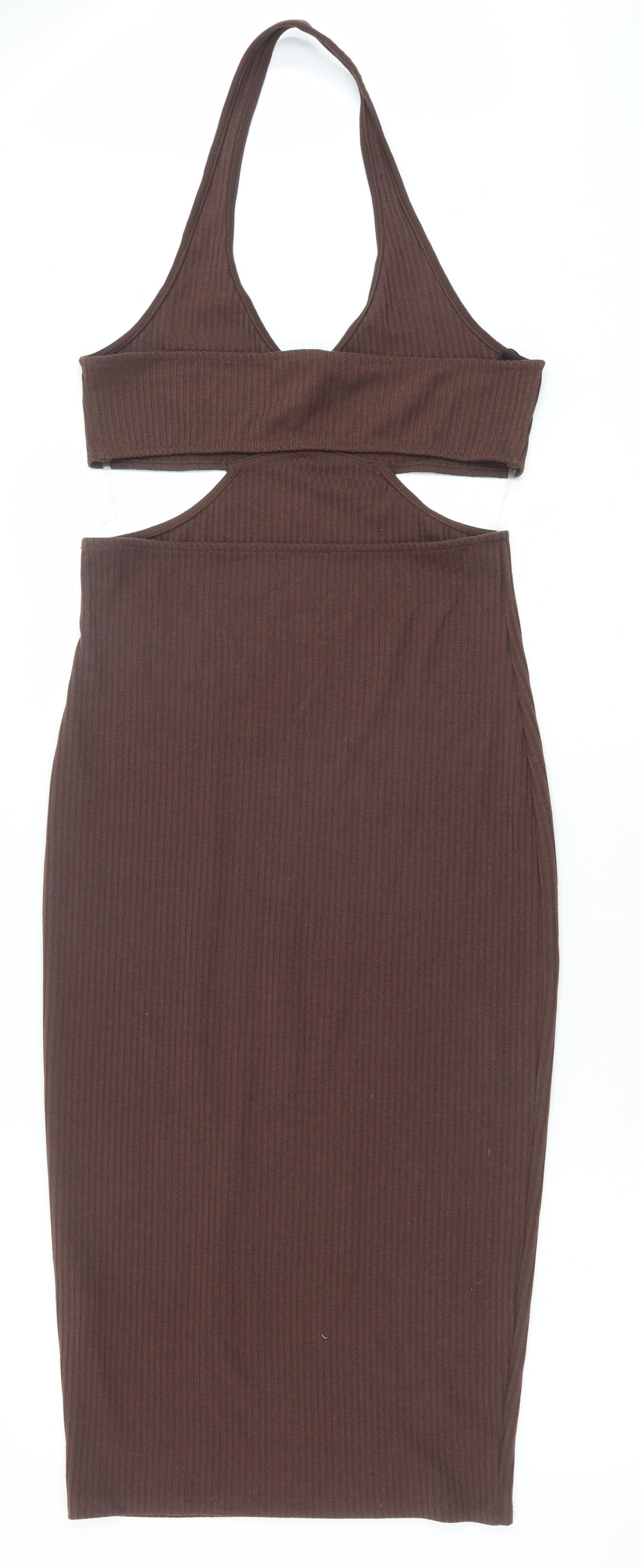 H&M Womens Brown Polyester Bodycon Size M Halter Pullover
