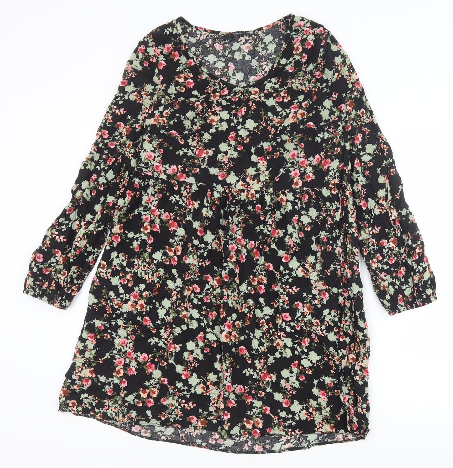 George Womens Black Floral Viscose Trapeze & Swing Size 10 Round Neck Pullover