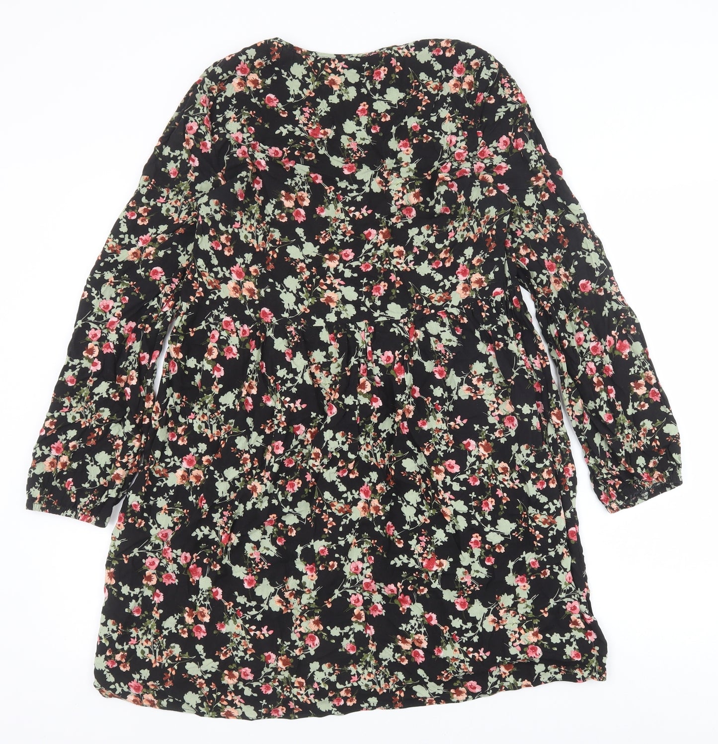 George Womens Black Floral Viscose Trapeze & Swing Size 10 Round Neck Pullover
