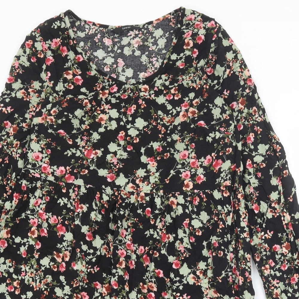 George Womens Black Floral Viscose Trapeze & Swing Size 10 Round Neck Pullover