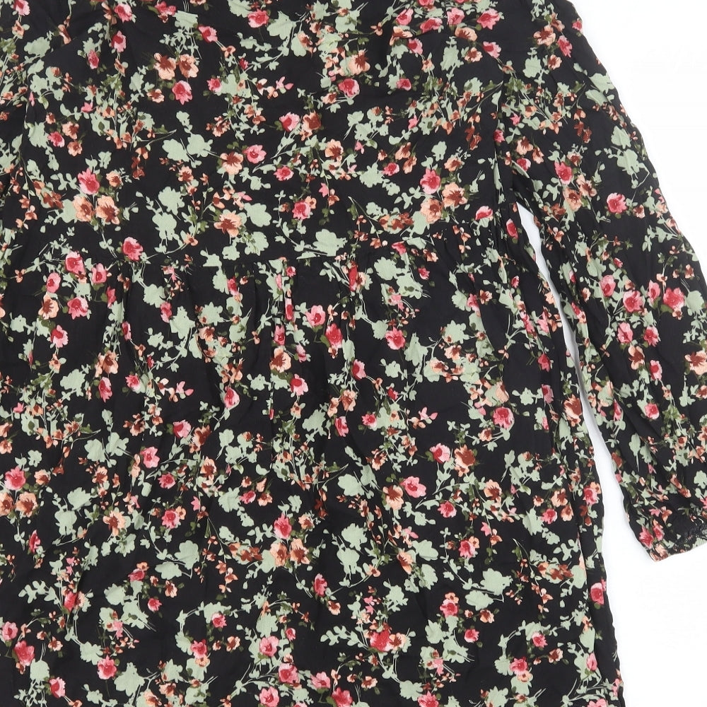 George Womens Black Floral Viscose Trapeze & Swing Size 10 Round Neck Pullover