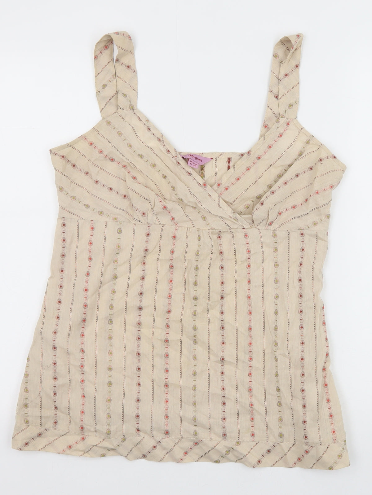 Monsoon Womens Beige Geometric Cotton Basic Tank Size 12 V-Neck