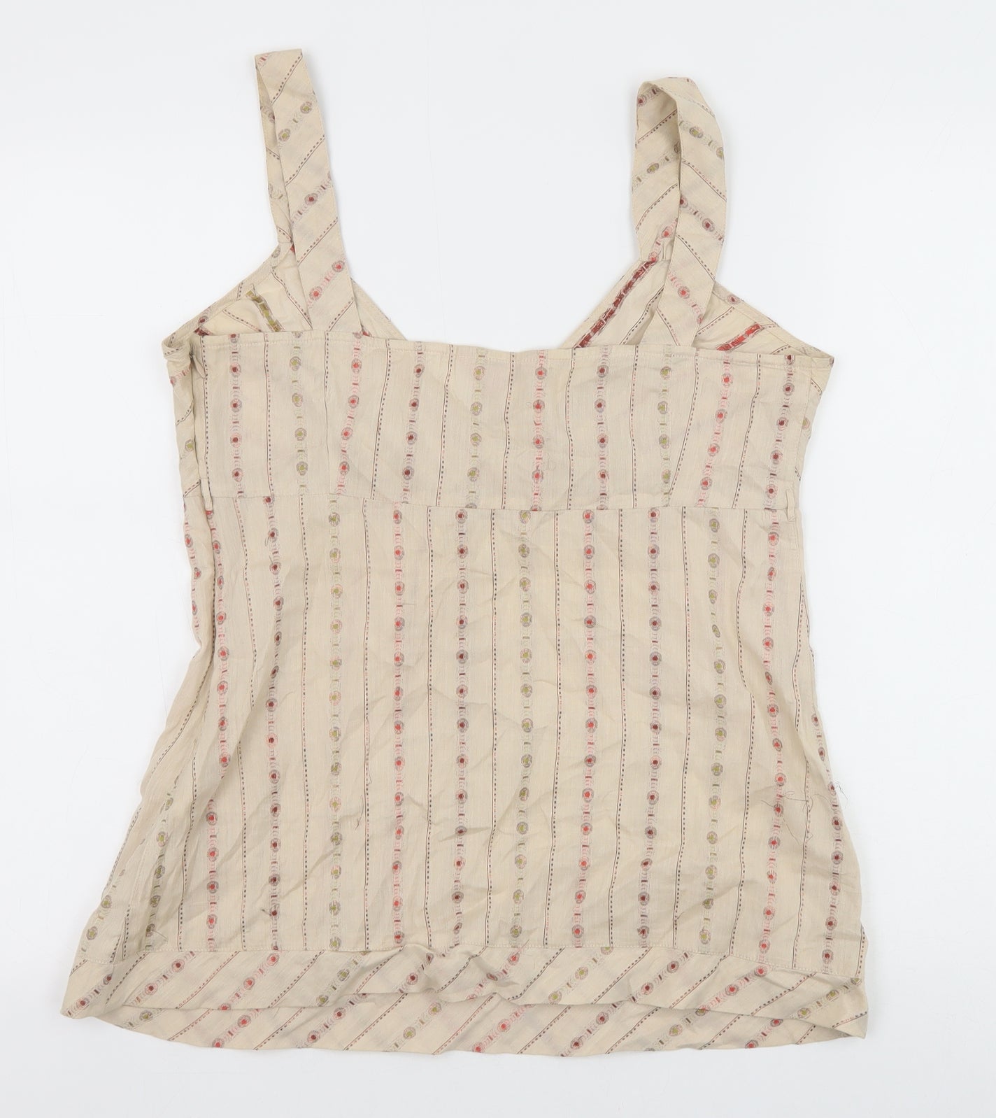 Monsoon Womens Beige Geometric Cotton Basic Tank Size 12 V-Neck