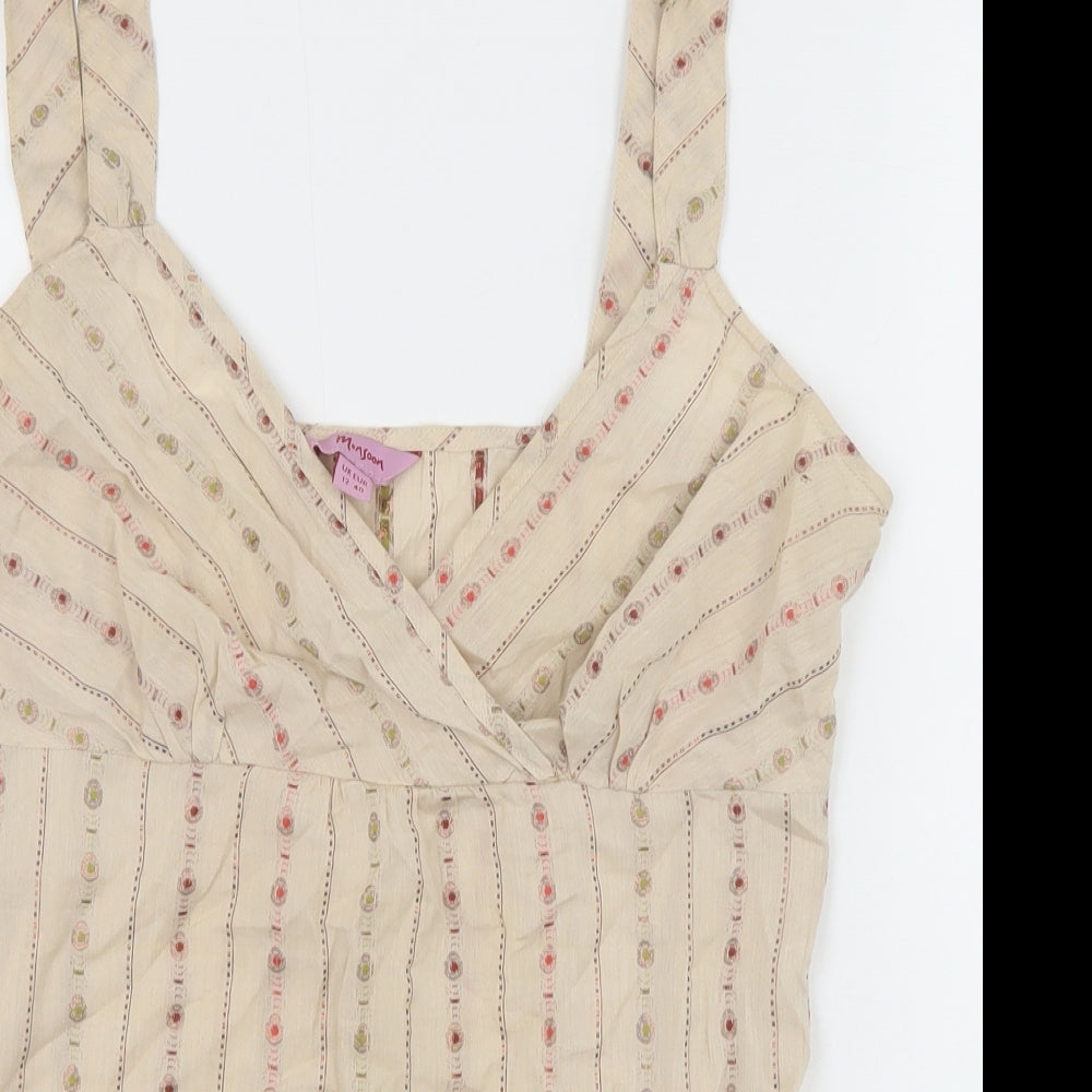 Monsoon Womens Beige Geometric Cotton Basic Tank Size 12 V-Neck