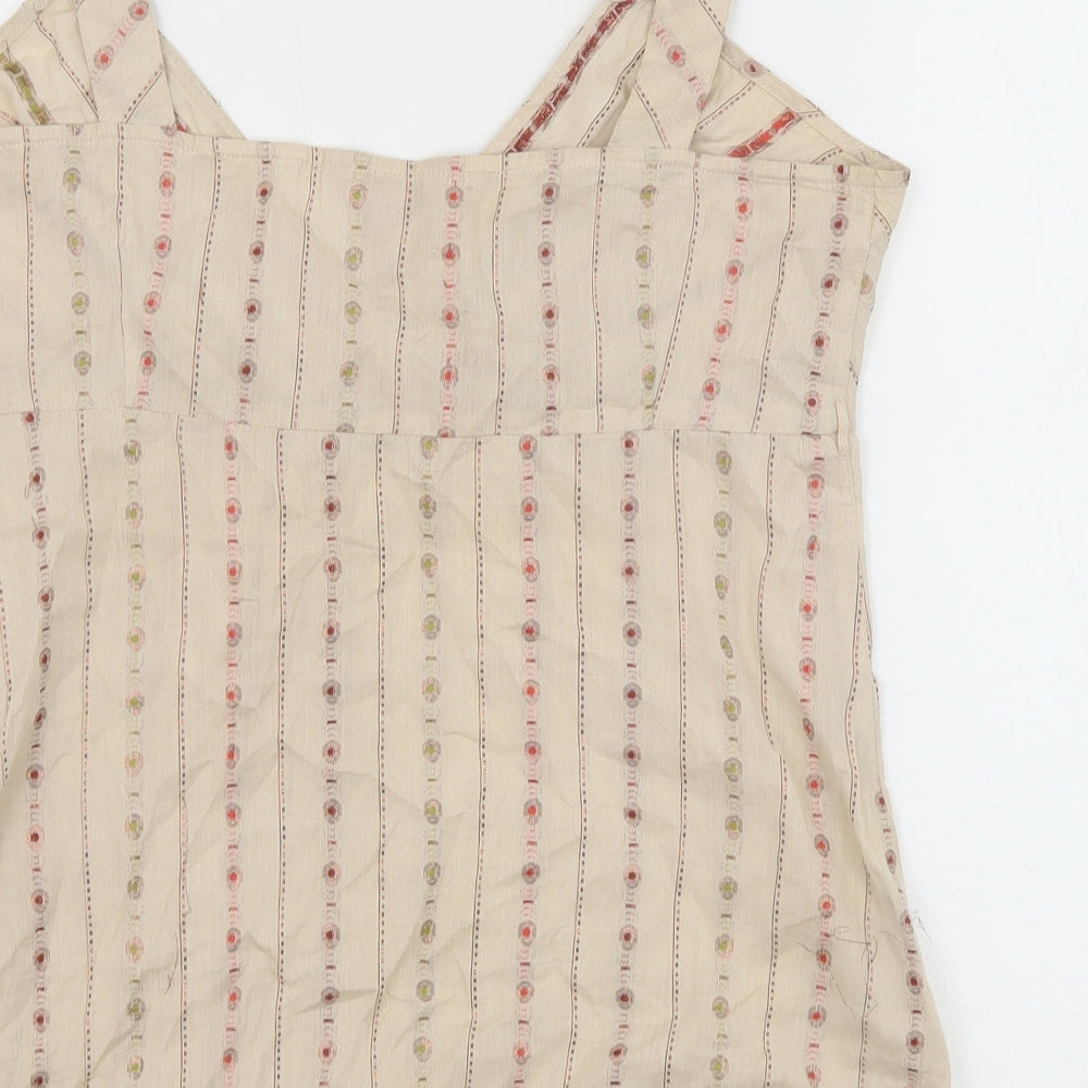 Monsoon Womens Beige Geometric Cotton Basic Tank Size 12 V-Neck