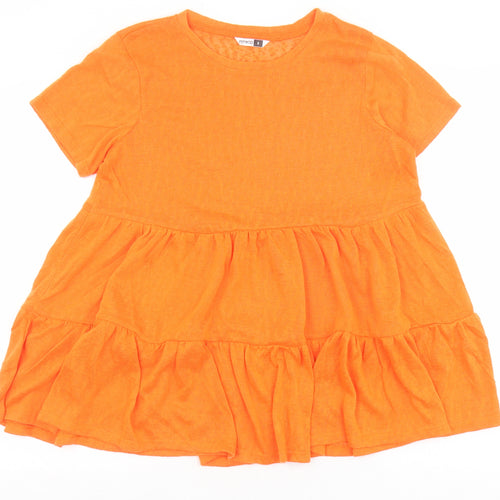 PEP&CO Womens Orange Polyester Basic Blouse Size S Round Neck