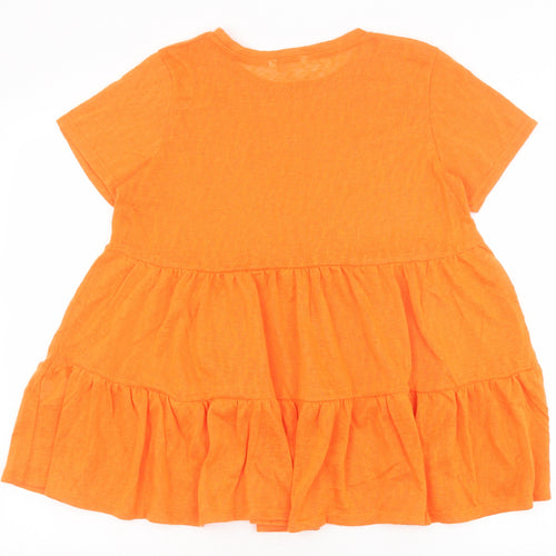 PEP&CO Womens Orange Polyester Basic Blouse Size S Round Neck