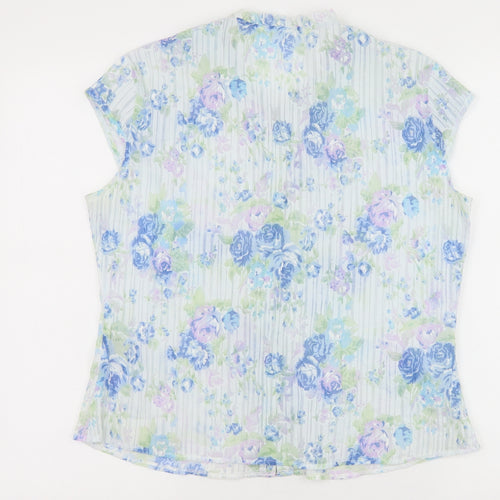Preworn Womens White Floral Polyester Basic Blouse Size 12 V-Neck