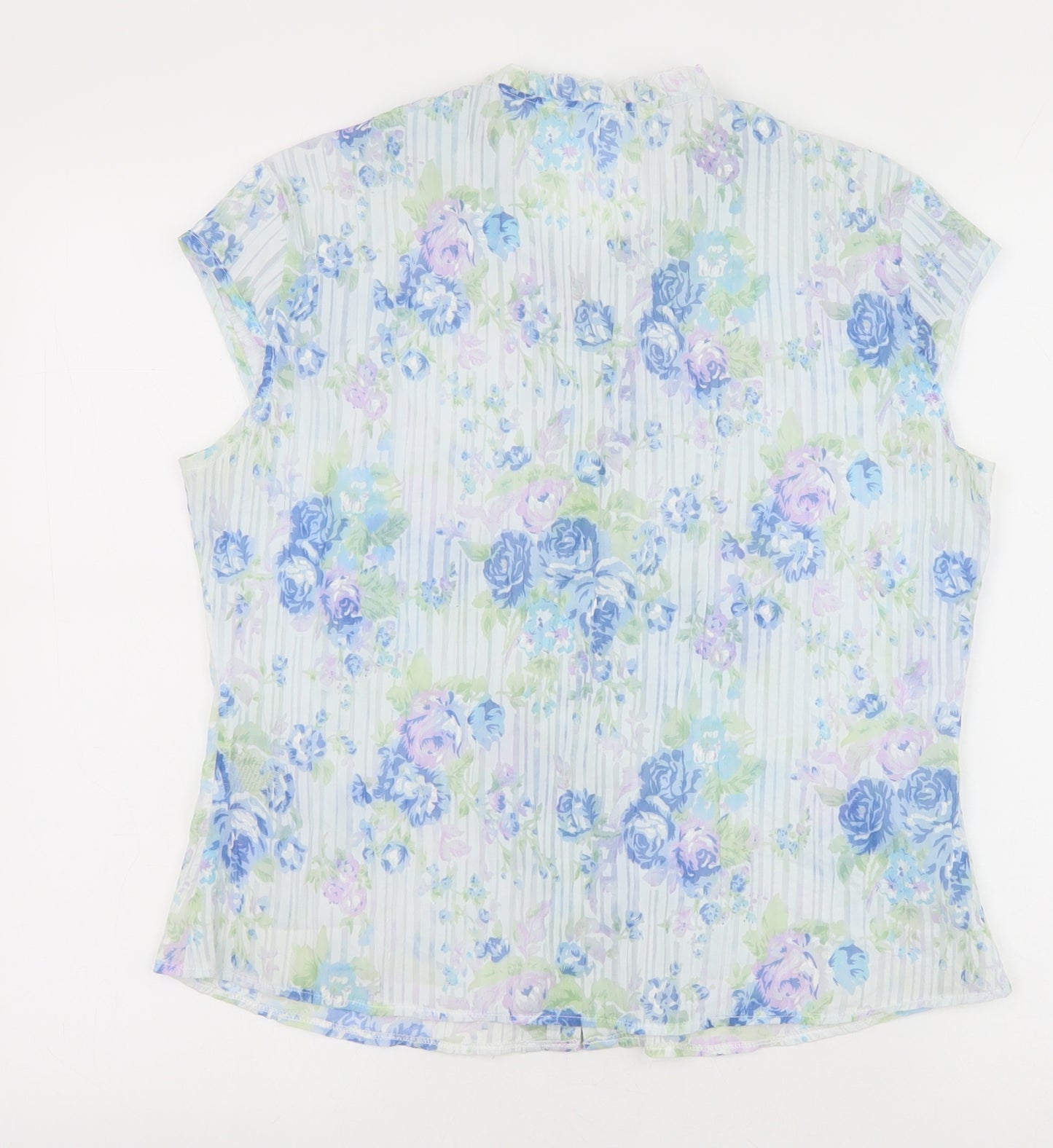 Preworn Womens White Floral Polyester Basic Blouse Size 12 V-Neck