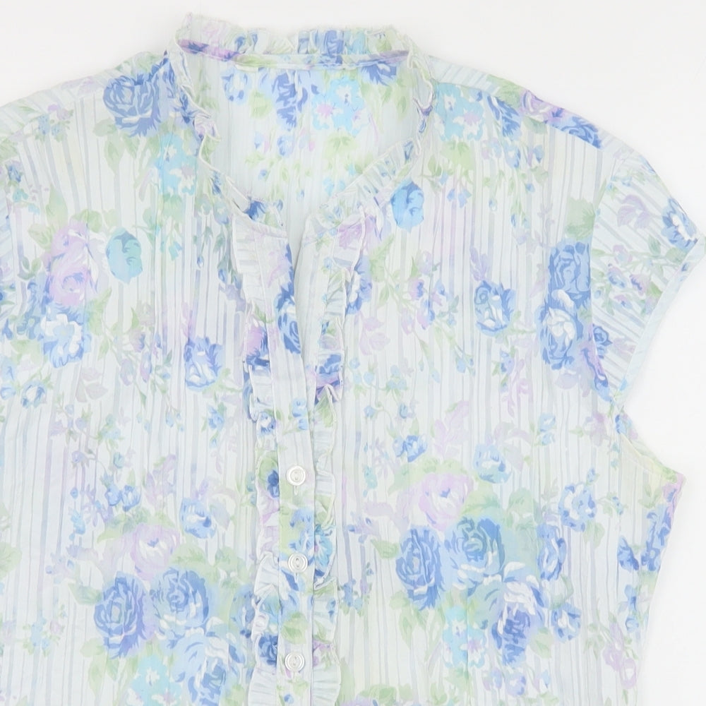 Preworn Womens White Floral Polyester Basic Blouse Size 12 V-Neck
