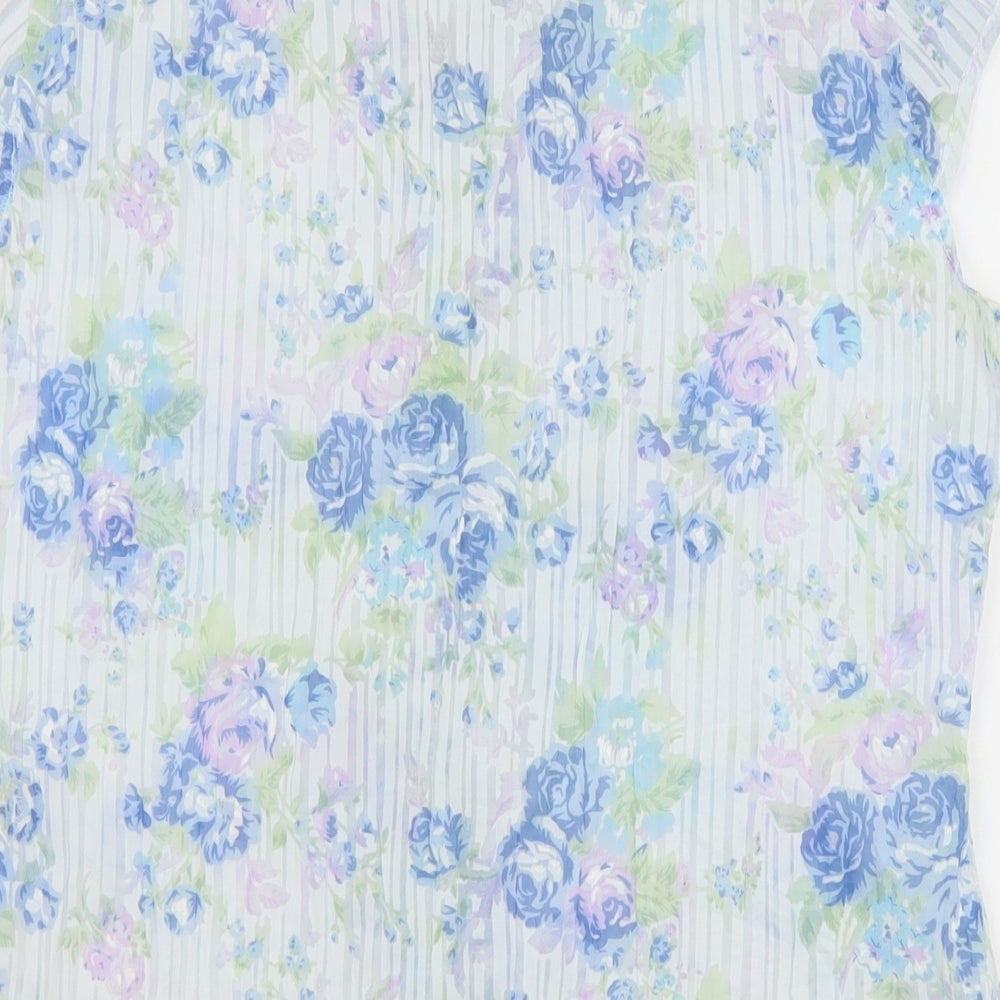 Preworn Womens White Floral Polyester Basic Blouse Size 12 V-Neck