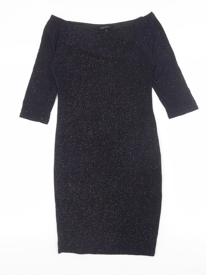 New Look Womens Blue Geometric Nylon A-Line Size 10 Off the Shoulder Pullover