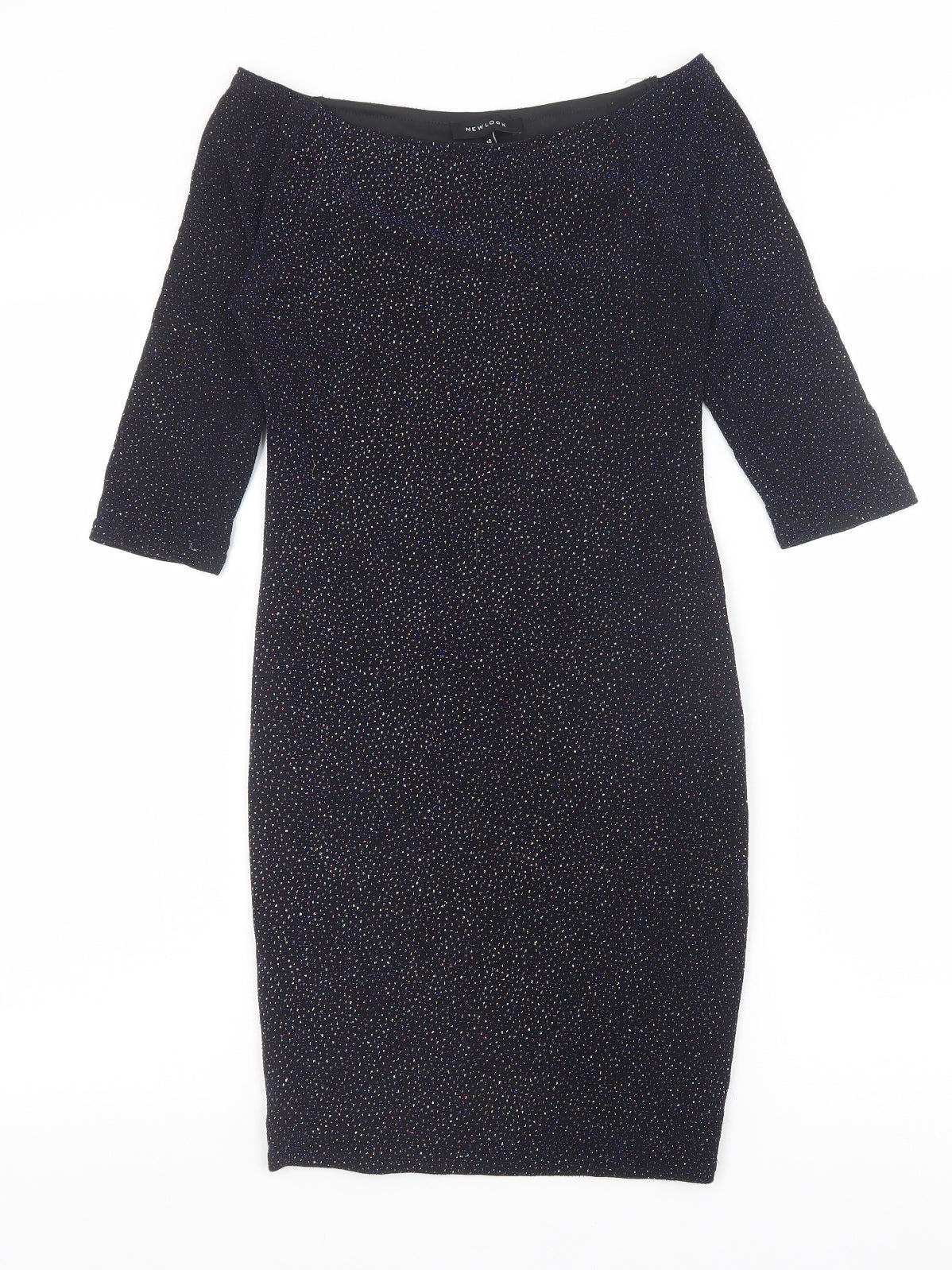 New Look Womens Blue Geometric Nylon A-Line Size 10 Off the Shoulder Pullover