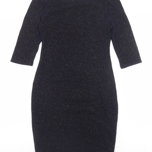 New Look Womens Blue Geometric Nylon A-Line Size 10 Off the Shoulder Pullover