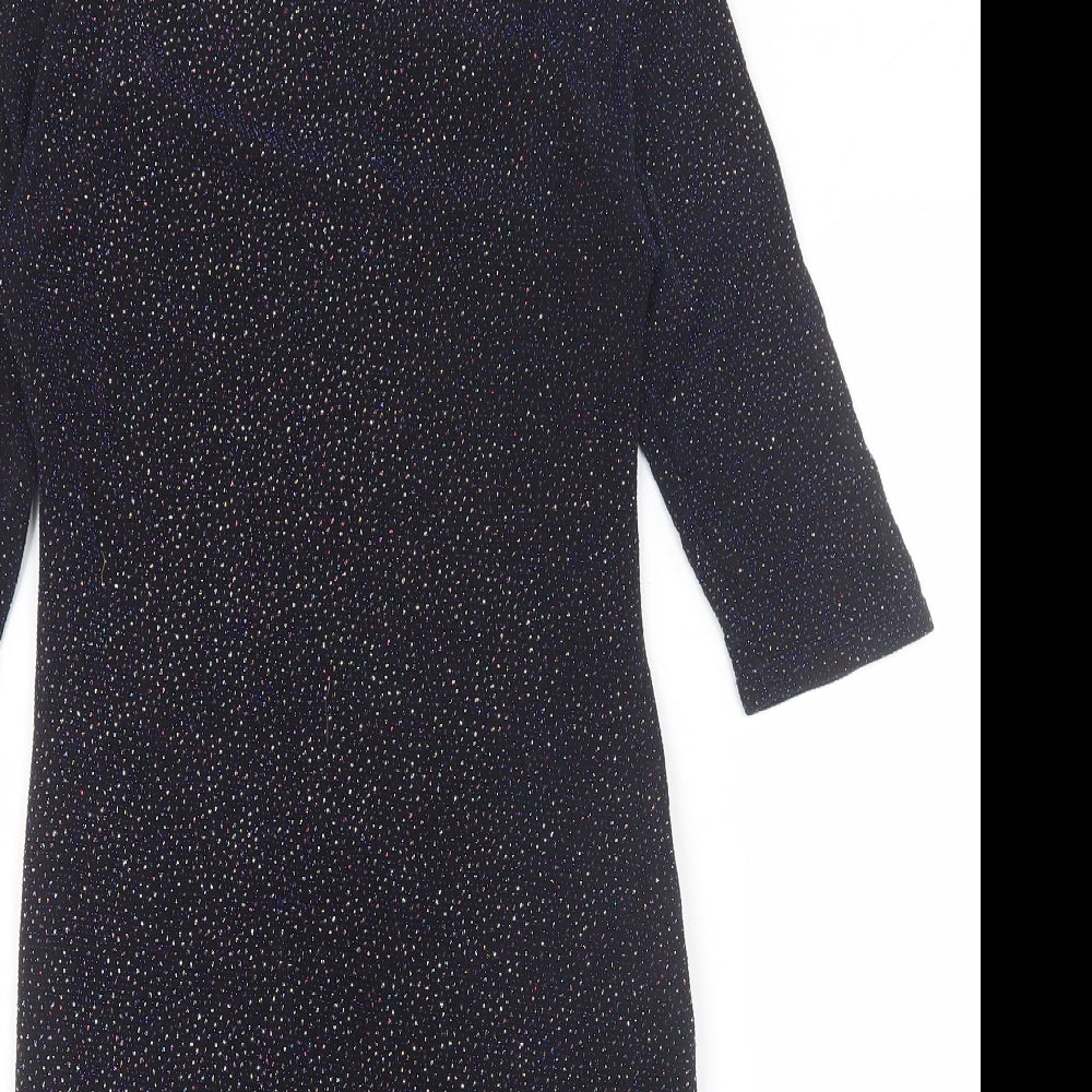 New Look Womens Blue Geometric Nylon A-Line Size 10 Off the Shoulder Pullover