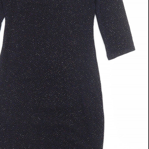 New Look Womens Blue Geometric Nylon A-Line Size 10 Off the Shoulder Pullover