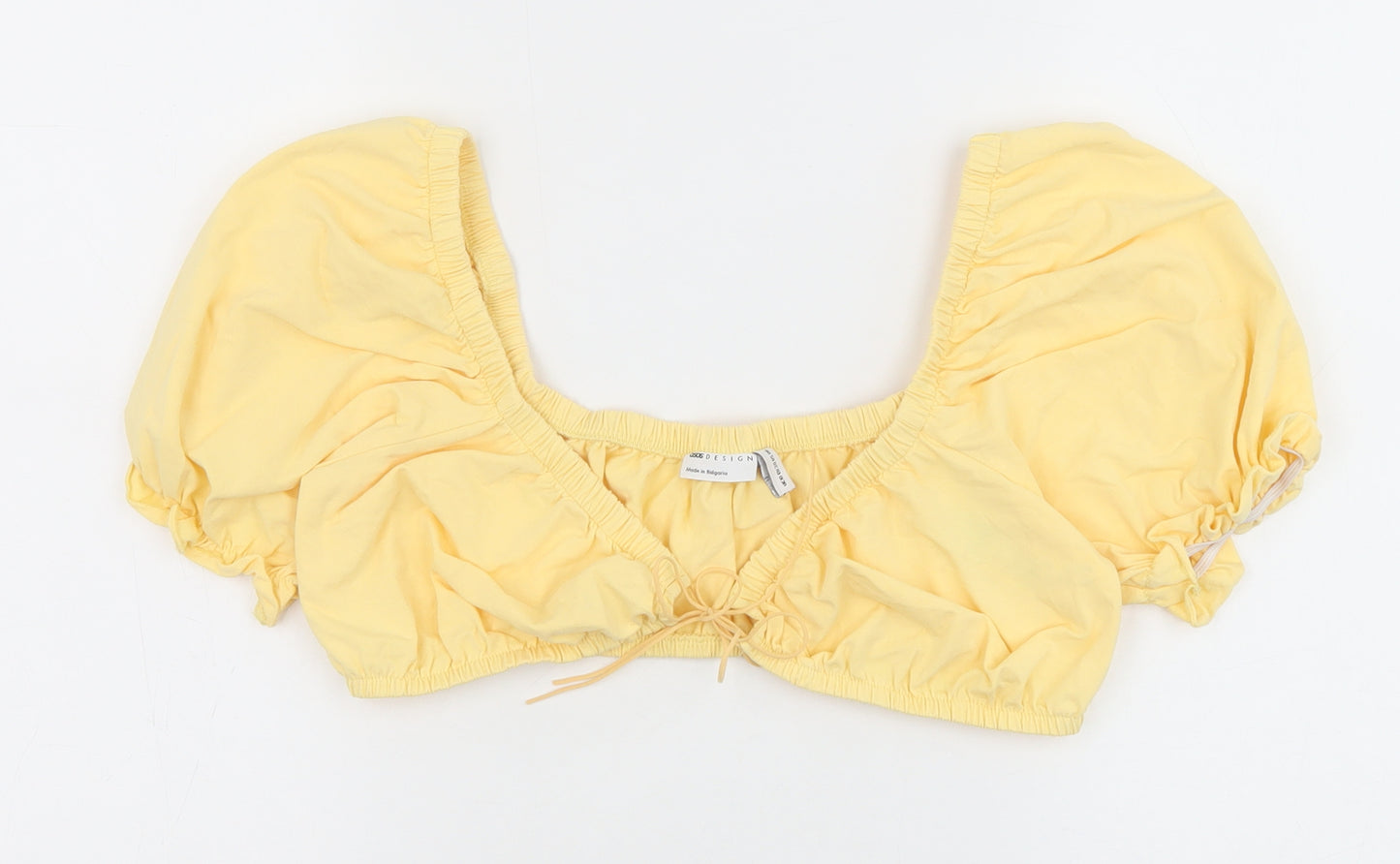 ASOS Womens Yellow Cotton Cropped Blouse Size 10 V-Neck