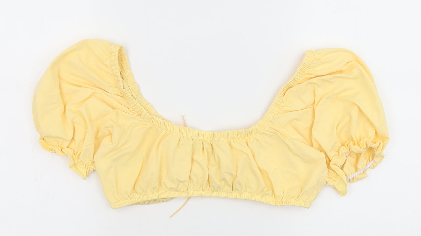 ASOS Womens Yellow Cotton Cropped Blouse Size 10 V-Neck