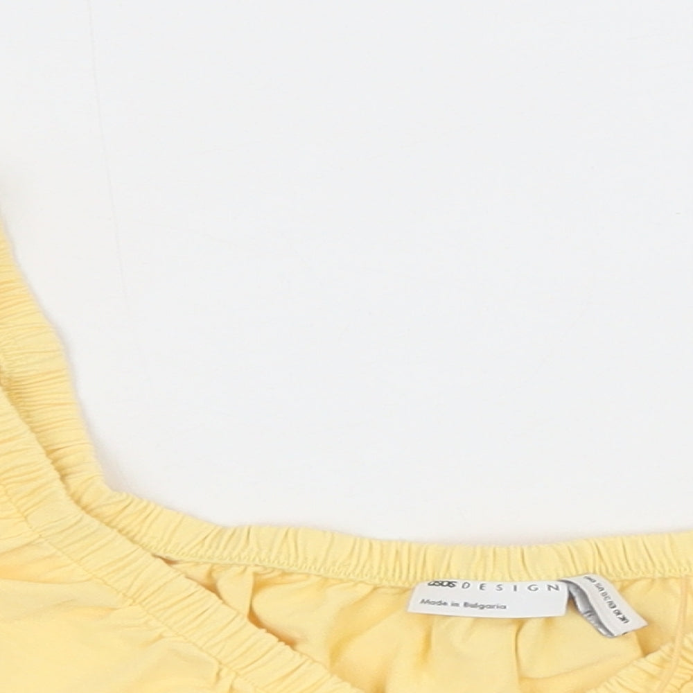 ASOS Womens Yellow Cotton Cropped Blouse Size 10 V-Neck