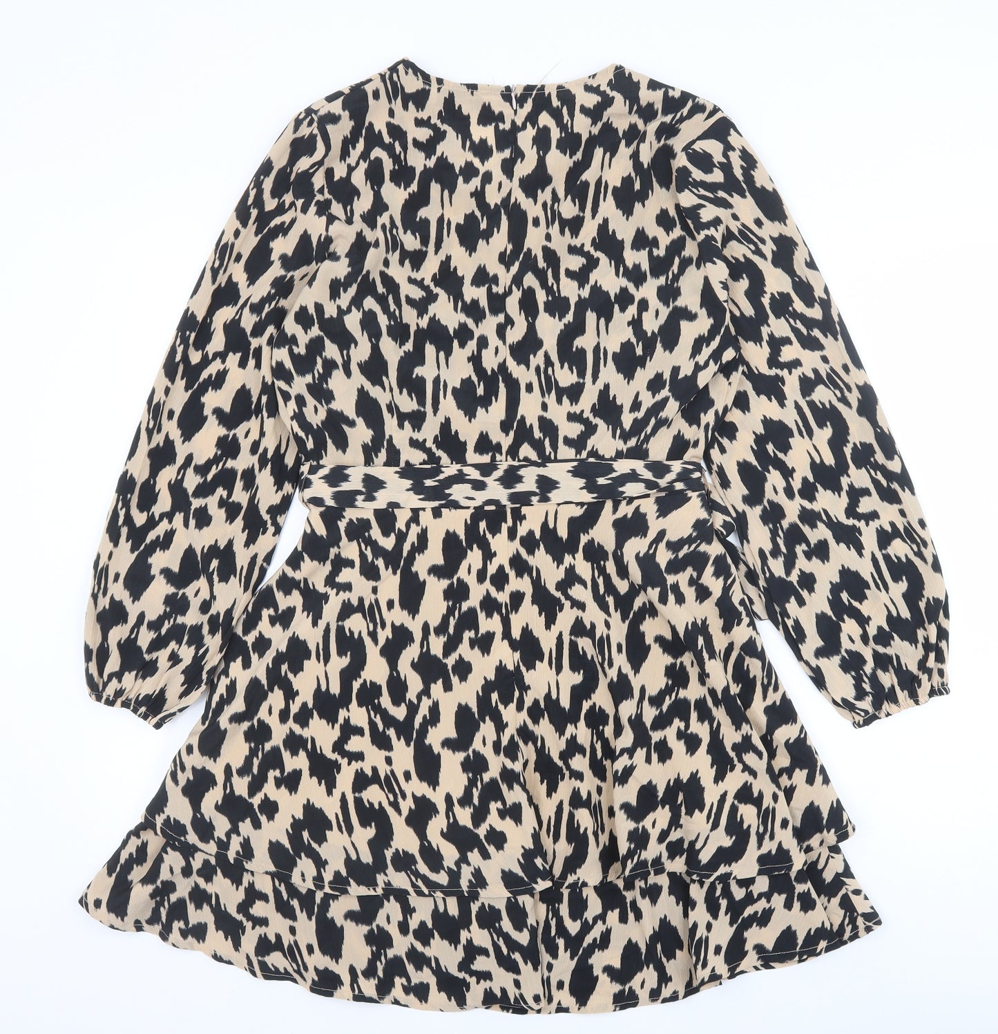 Quiz Womens Brown Animal Print Polyester Fit & Flare Size 12 V-Neck Zip - Leopard Pattern
