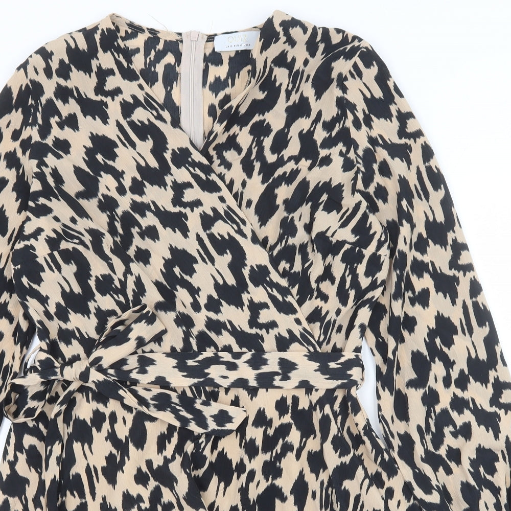 Quiz Womens Brown Animal Print Polyester Fit & Flare Size 12 V-Neck Zip - Leopard Pattern