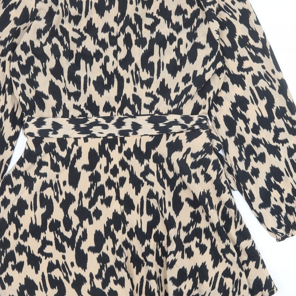 Quiz Womens Brown Animal Print Polyester Fit & Flare Size 12 V-Neck Zip - Leopard Pattern